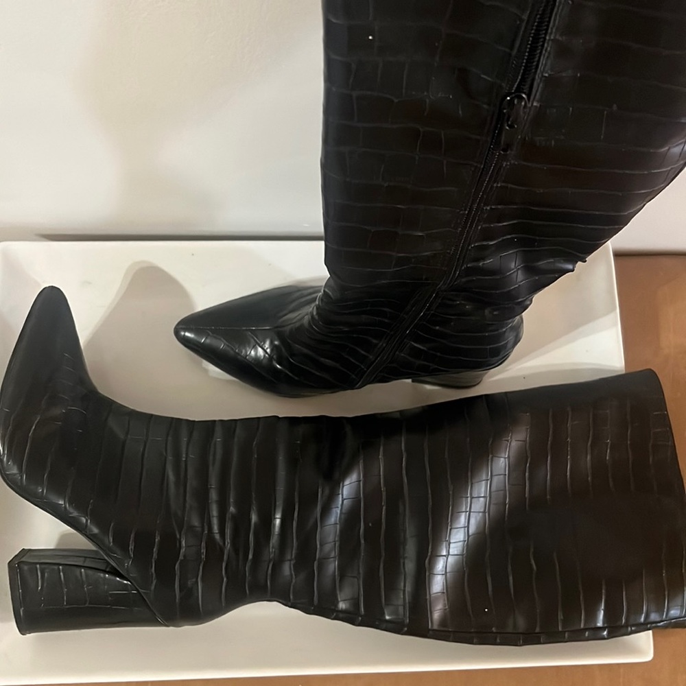 Misguided knee high leather heeled booties